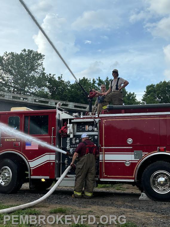 Jeff Atkins running the engine while Devin Hale mans the deck gun