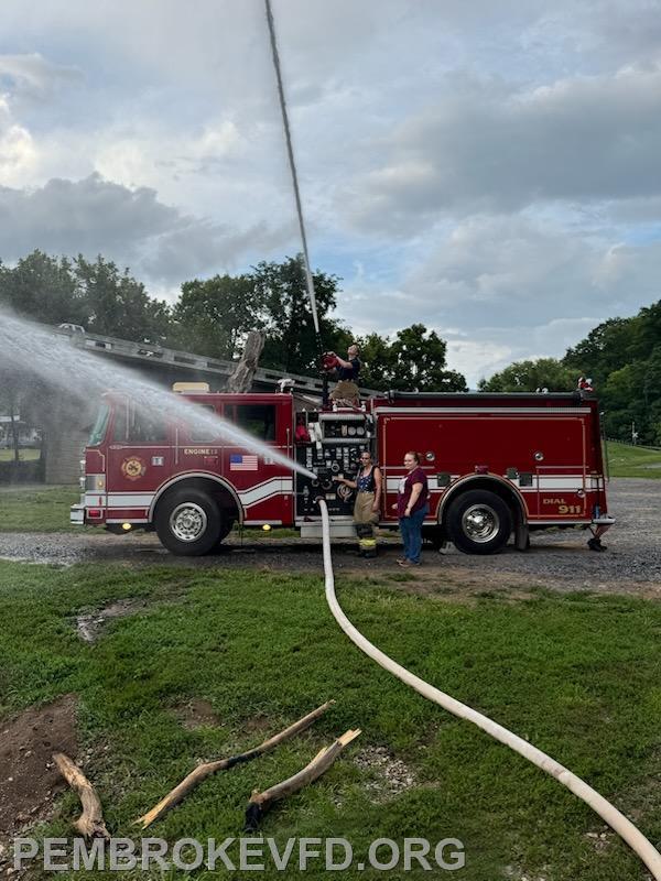 Lorie Hale and Emma Mills learning how to use the engine 
